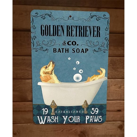 Golden Retriever Bath Soap Dog 8x12‎ Metal Wall Sign Animal Poster #3 - Picture 1 of 1